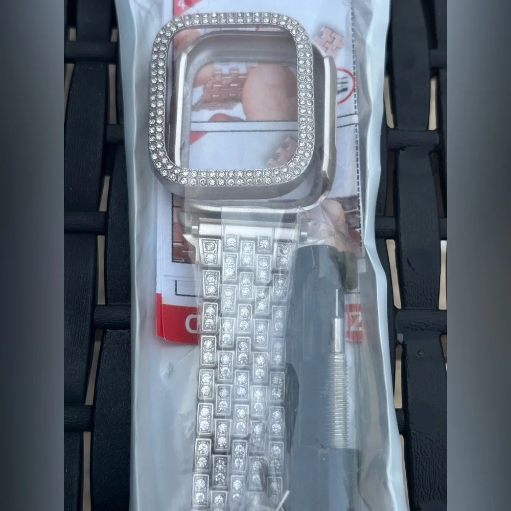 Silver Rhinestone Apple Watch band and case